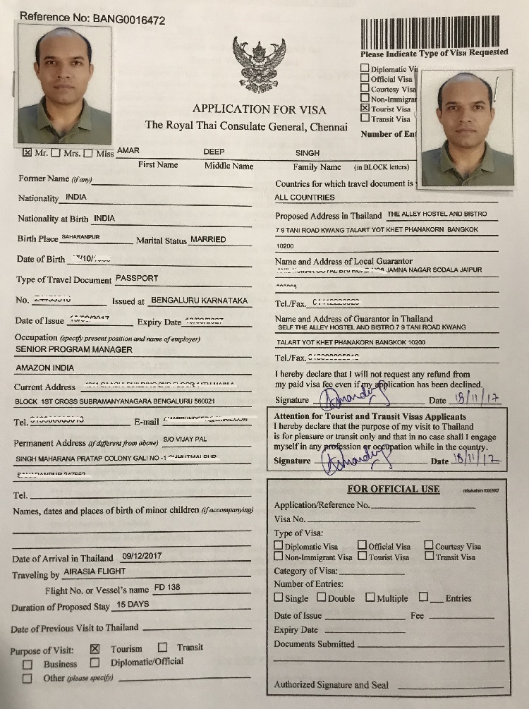 Thailand Visa Application Form with filed details Offbeat Explorers